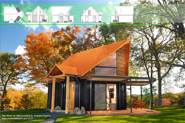 50m2 tiny house with all accommodation for whole year living 3D Model .c4d .max .obj .3ds .fbx .stl .blend