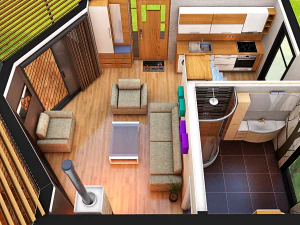 50m2 tiny house with all accommodation for whole year living 3D Model