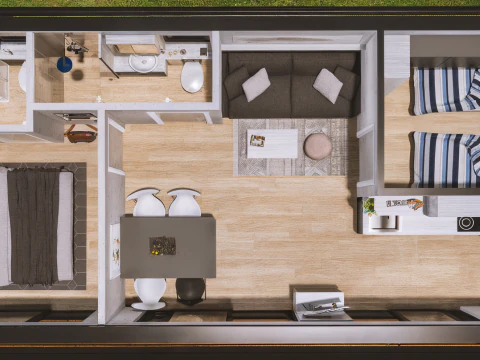 Modular House plan with dimensions 3D Model