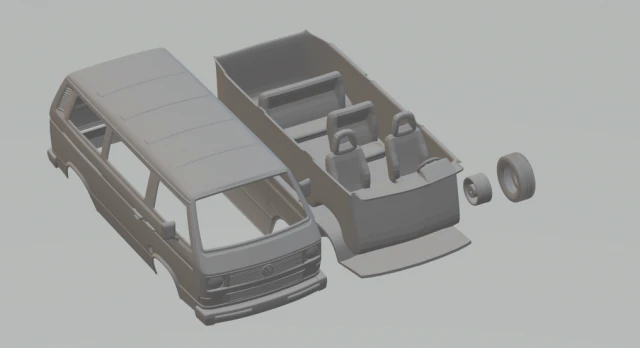 volkswagen transporter t3 passenger van 90 3D Print Model .c4d .max .obj .3ds .fbx .stl .blend 