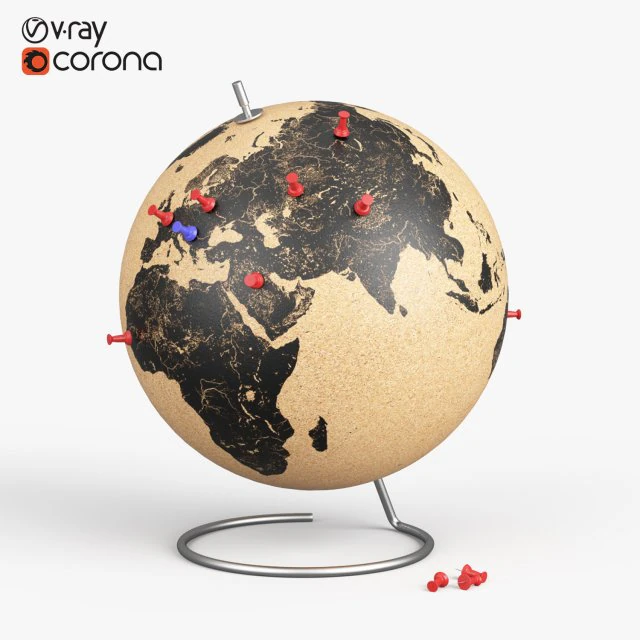 cork globe 3D Model .c4d .max .obj .3ds .fbx .stl .blend 