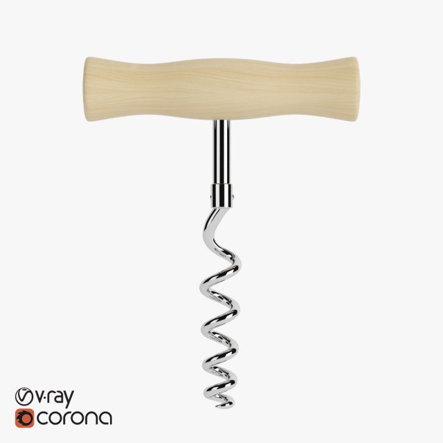 wooden corkscrew 3D Model .c4d .max .obj .3ds .fbx .stl .blend 