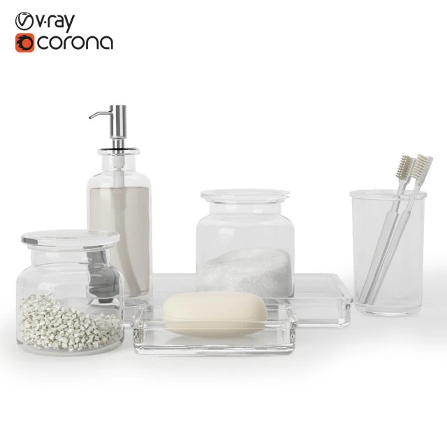 matériel de restauration pharmacie accessoires de bain en verre transparent Modèle 3D .c4d .max .obj .3ds .fbx .stl .blend