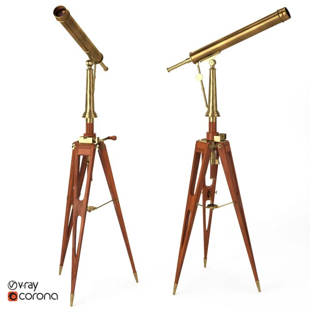 restoration hardware brass telescope 3D Model .c4d .max .obj .3ds .fbx .stl .blend 