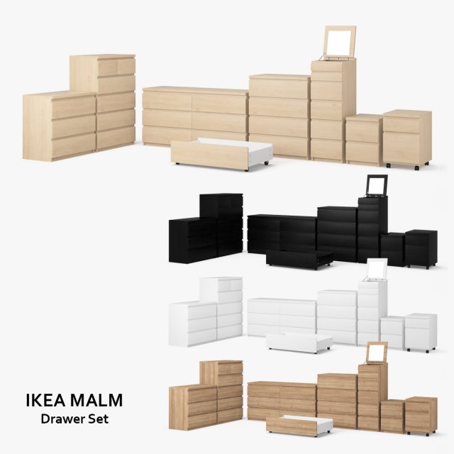 ikea malm drawer set Modelo 3D .c4d .max .obj .3ds .fbx .stl .blend 