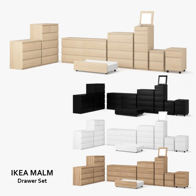 ikea malm drawer set 3D Model .c4d .max .obj .3ds .fbx .stl .blend 