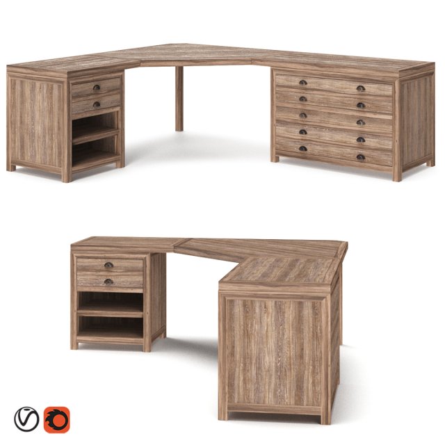 restoration hardware printmakers modular desk 3D Model .c4d .max .obj .3ds .fbx .stl .blend 