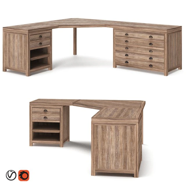 restoration hardware printmakers modular desk 3D Model .c4d .max .obj .3ds .fbx .stl .blend 
