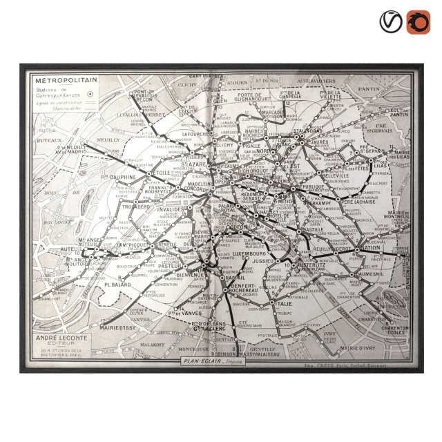 restoration hardware 1950s guilmins parisian metro map Model 3D .c4d .max .obj .3ds .fbx .stl .blend 