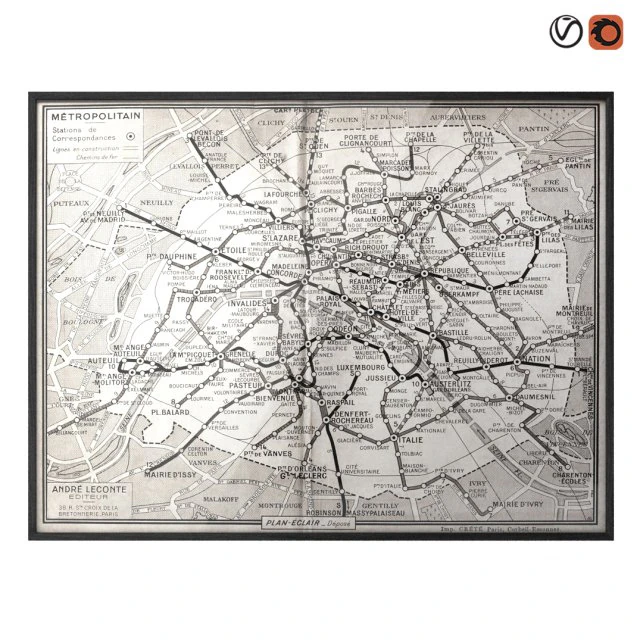 restoration hardware 1950s guilmins parisian metro map 3D Model .c4d .max .obj .3ds .fbx .stl .blend 