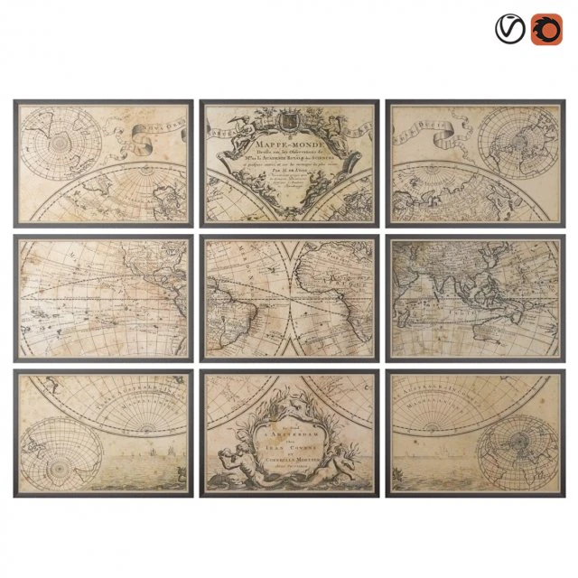 restoration hardware lisles 1720 world map frames 3D Model .c4d .max .obj .3ds .fbx .stl .blend