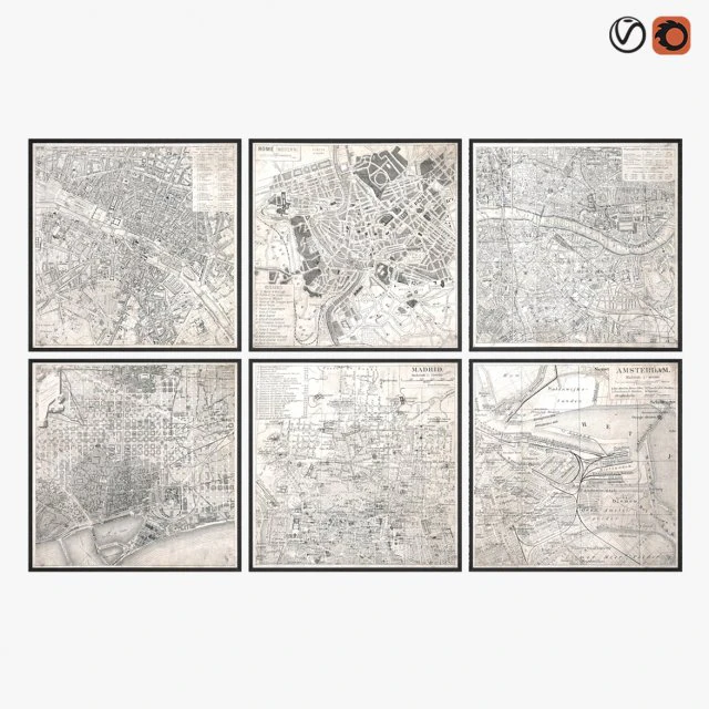 restoration hardware vintage aerial maps of european cities 3D Model .c4d .max .obj .3ds .fbx .stl .blend 