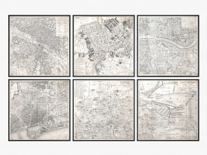 restoration hardware vintage aerial maps of european cities 3D Model