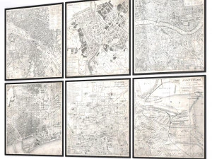 restoration hardware vintage aerial maps of european cities 3D Model