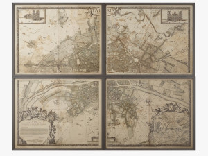 restoration hardware1672 plan de paris four-panel map 3D Model