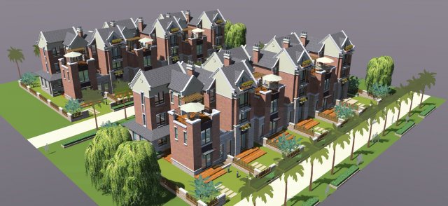 beautiful row house 3D मॉडल .c4d .max .obj .3ds .fbx .stl .blend 