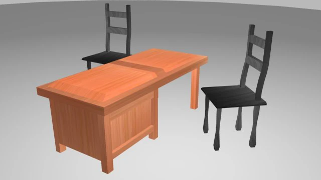 simple desk with chairs free 3D Model .c4d .max .obj .3ds .fbx .stl .blend 