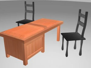 कुर्सियों के साथ साधारण डेस्क निःशुल्क 3D मॉडल