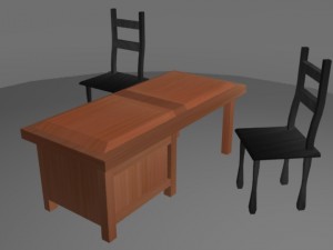 simple desk with chairs free 3D Model