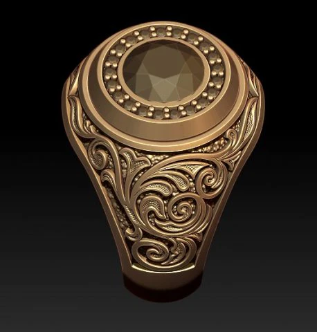Man signet ring with ornaments 3D Print Model .c4d .max .obj .3ds .fbx .stl .blend 