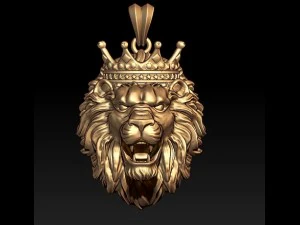 Collana leone con corona Modello di stampa 3D