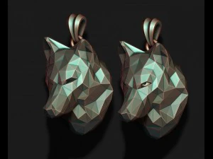 Wolf pendant low poly 3D Print Model