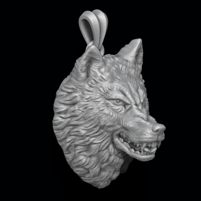 Angry wolf pendant 3Dプリントモデル .c4d .max .obj .3ds .fbx .stl .blend 