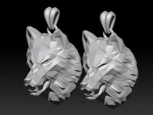 Angry wolf low poly pendant 3D Print Model