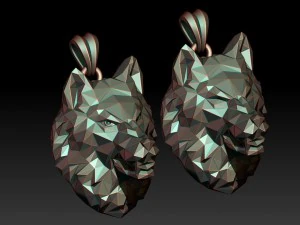Angry wolf low poly pendant 3D Print Model