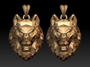 Angry wolf low poly pendant 3D Print Model