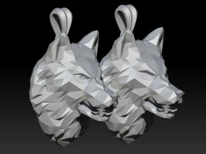 Angry wolf low poly pendant 3D Print Model