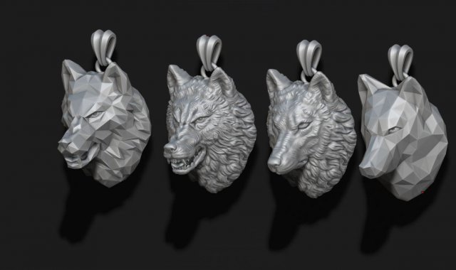 Wolf pendants pack 3D Print Model .c4d .max .obj .3ds .fbx .stl .blend 