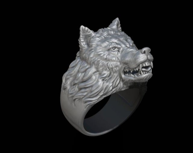 Angry wolf ring 3D 프린트 모델 .c4d .max .obj .3ds .fbx .stl .blend 