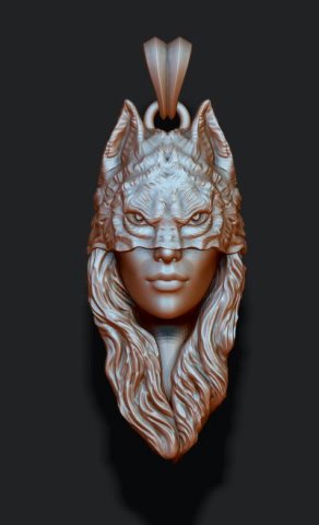 Girl wolf pendant 3D Print Model .c4d .max .obj .3ds .fbx .stl .blend 