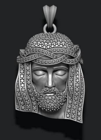 Jesus head pendant with gems 3D Print Model .c4d .max .obj .3ds .fbx .stl .blend 
