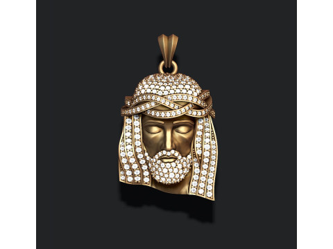 Jesus head pendant with gems 3D Print Model