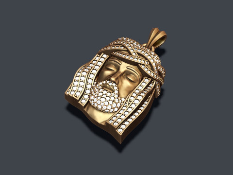 Jesus head pendant with gems 3D Print Model
