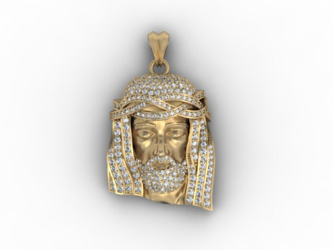 Jesus head pendant with gems 3D Print Model
