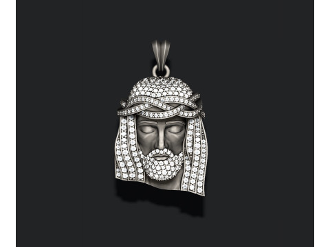 Jesus head pendant with gems 3D Print Model