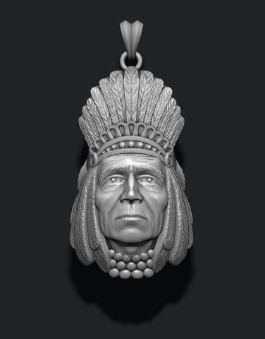 Native american indian head pendant Modèles 3D en vedette .c4d .max .obj .3ds .fbx .stl .blend 