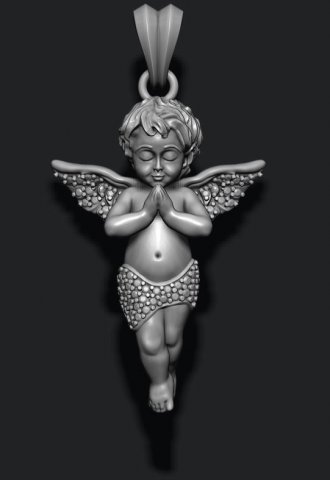 Baby angel pendant with gems 3D-printmodel .c4d .max .obj .3ds .fbx .stl .blend 