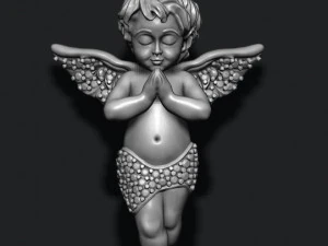 宝石付きベビーエンジェルペンダント 3Dプリントモデル