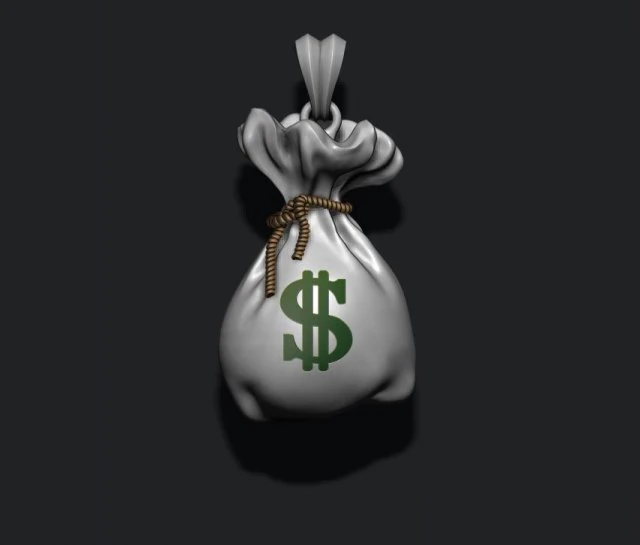 Money bag pendant 3D Print Model .c4d .max .obj .3ds .fbx .stl .blend 