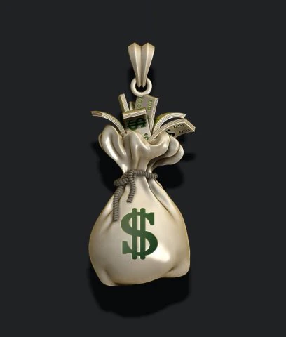 Money bag pendant 3D Print Model .c4d .max .obj .3ds .fbx .stl .blend 