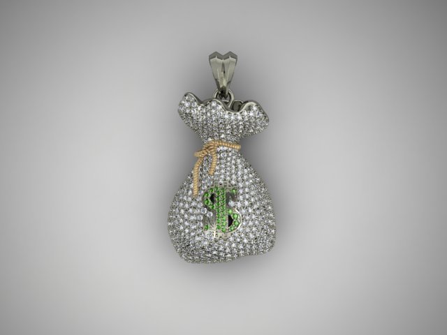 Money bag pendant with gems Modello di stampa 3D .c4d .max .obj .3ds .fbx .stl .blend