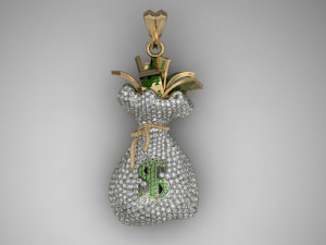 Money bag pendant with gemstones 3D Print Model