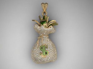 Money bag pendant with gemstones 3D Print Model