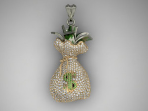 Money bag pendant with gemstones 3D Print Model