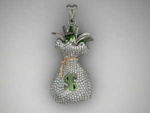 Money bag pendant with gemstones 3D Print Model