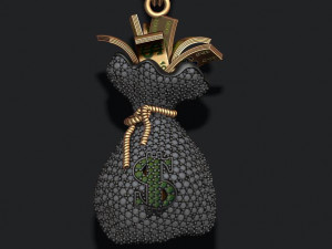 Money bag pendant with gemstones 3D Print Model
